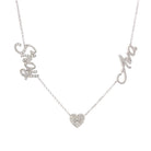 Personalized Multiple Nameplates Heart Diamond Necklace in 14k gold with heart and script names, from Izakov Fine Jewelry.