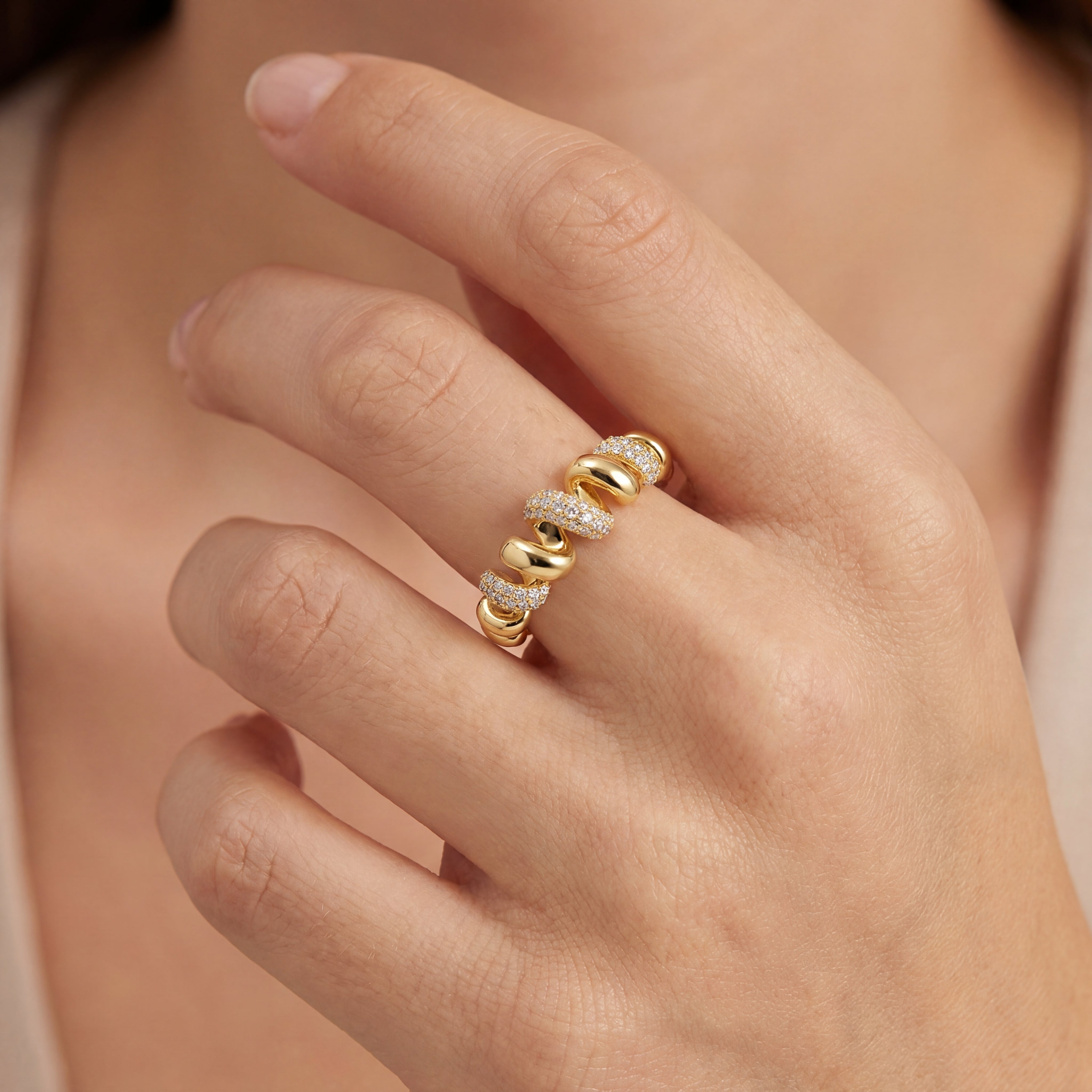 Open Spring Micro Pave Diamond Ring in 14k gold from Izakov Fine Jewelry, Miami Florida, showcasing its elegant design.