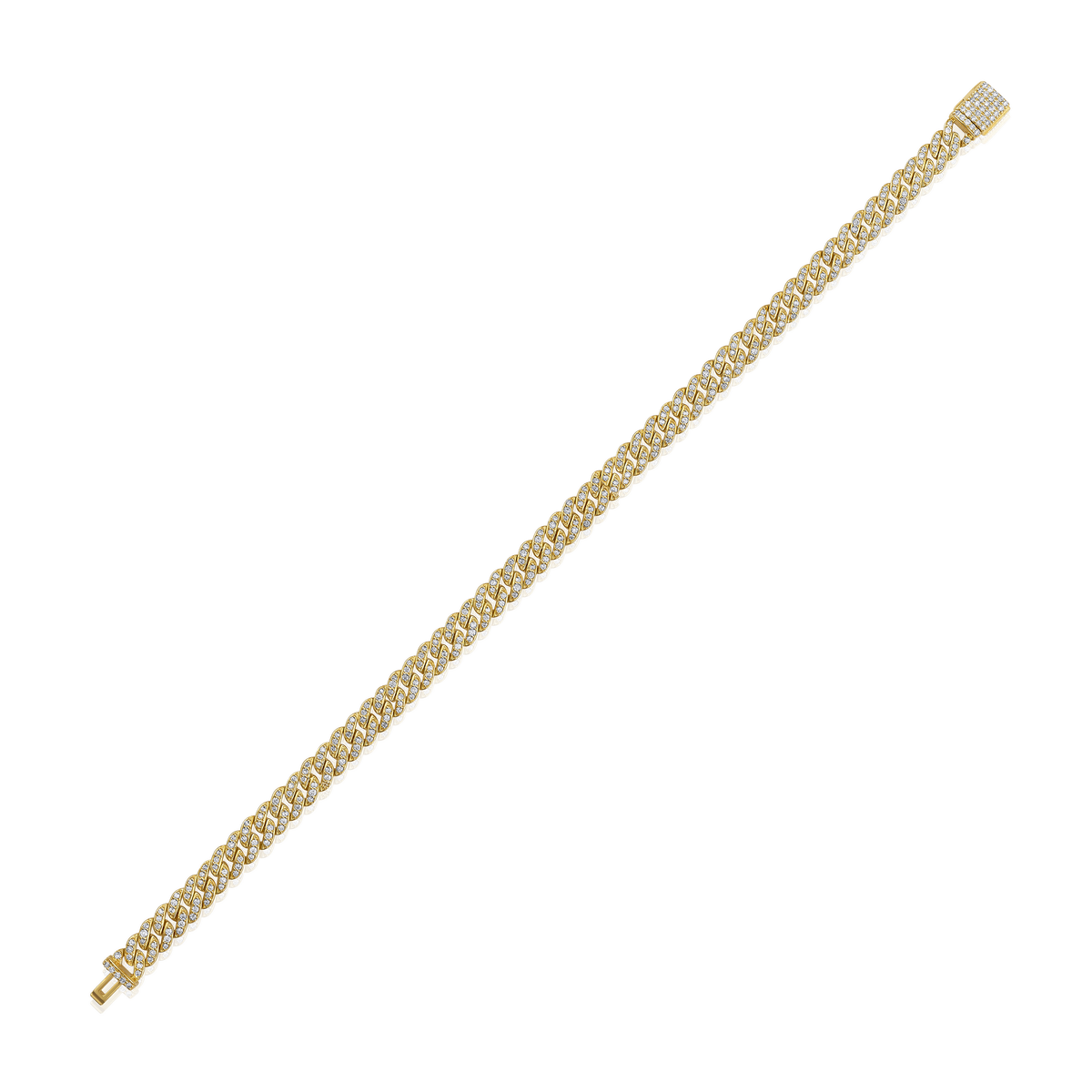 Pavé Diamond Cuban Link Chain Bracelet in 14k yellow gold