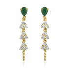Emerald and Diamond Pear Trio Cluster Chain Drop Earrings in 14k yellow gold