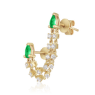 Emerald and Diamond Pear Double Chain Stud Earrings in 14k yellow gold