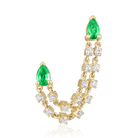 Emerald and Diamond Pear Double Chain Stud Earrings in 14k yellow gold