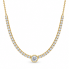 Bezel center lab diamond tennis necklace in 14k yellow gold on a rolo chain