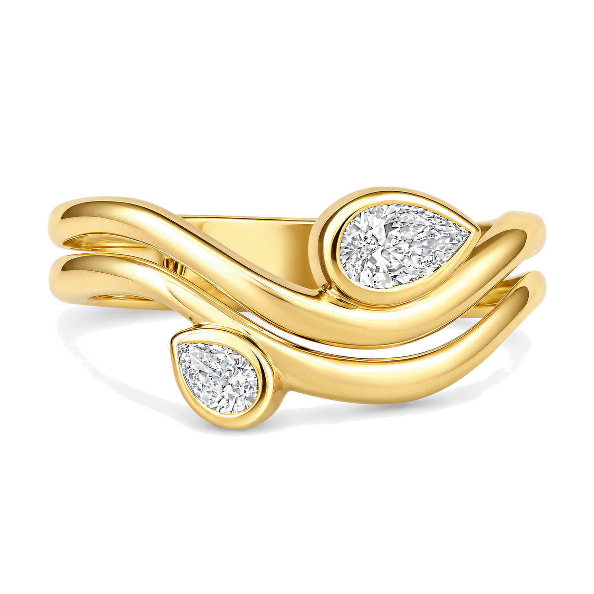 Double Pear Diamond Bezel Swirl Wrap Pinky Ring