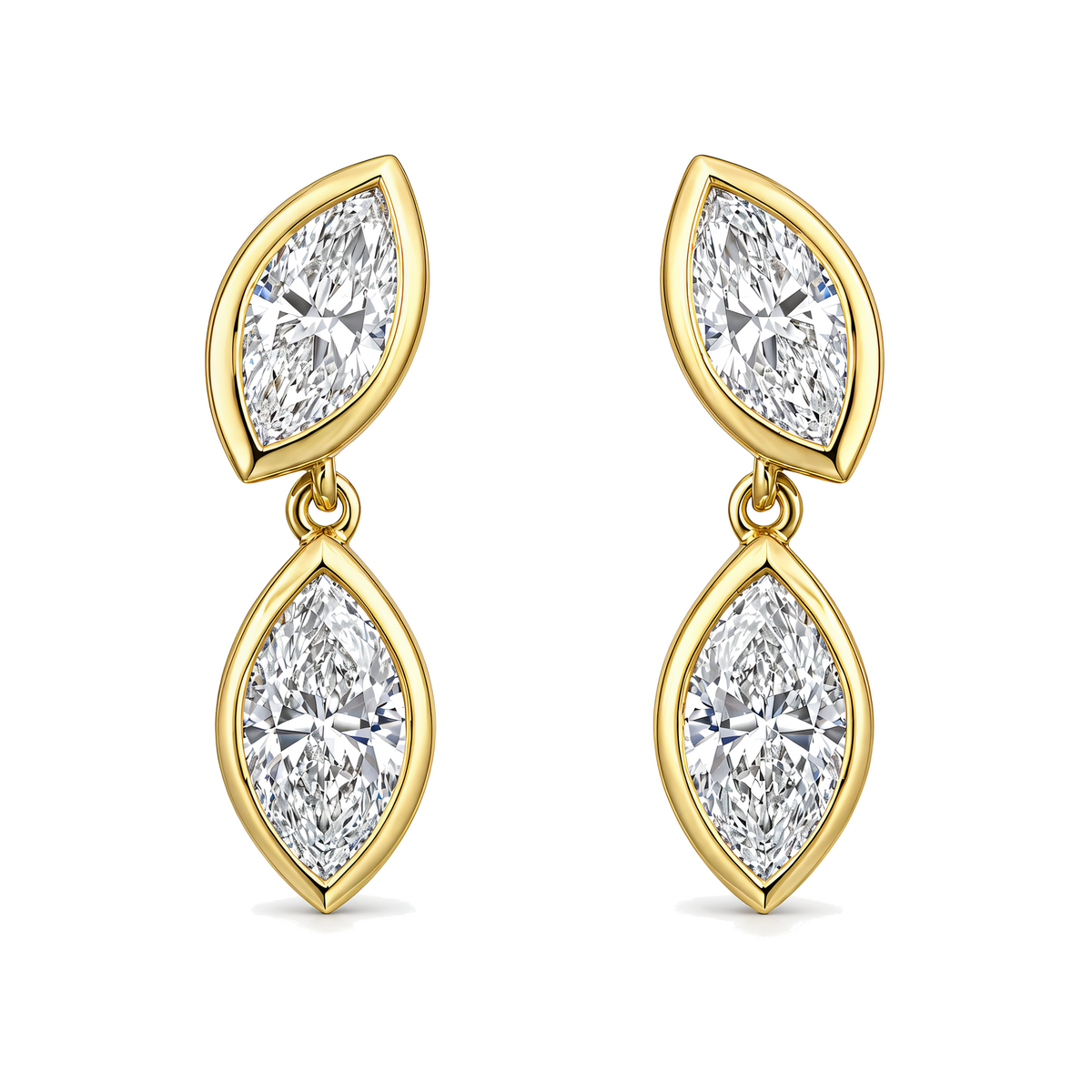 Double Marquise Diamond Bezel Drop Earrings