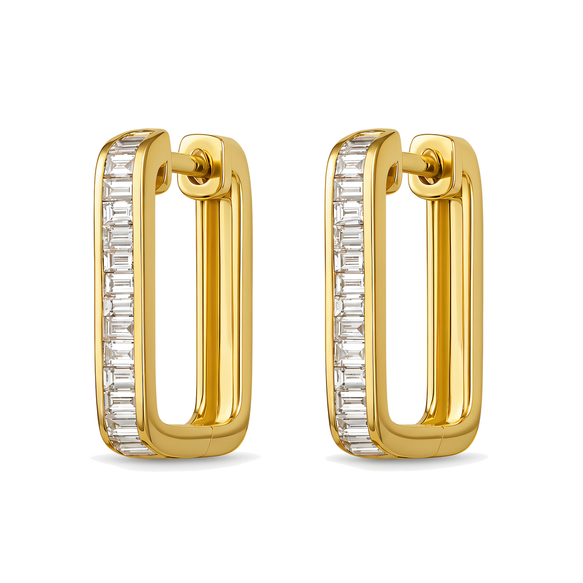 Baguette Diamond Rectangle Huggie Earrings