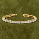 Classic Natural Diamond Tennis Bracelet in 14K yellow gold, styled, Izakov Fine Jewelry