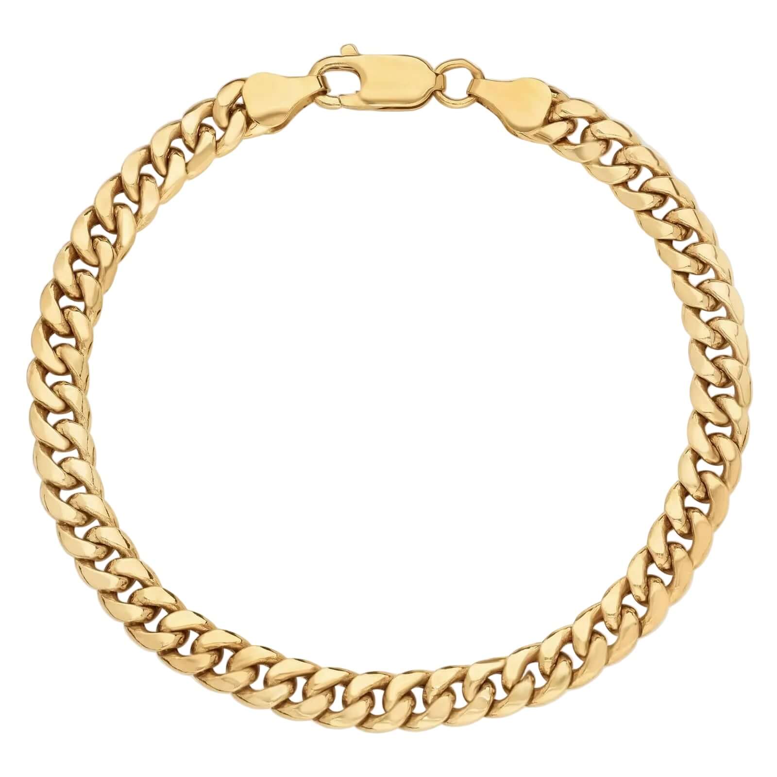Classic Light Miami Cuban Link Gold Bracelet in polished 14K gold with 5mm curb profile and secure clasp.