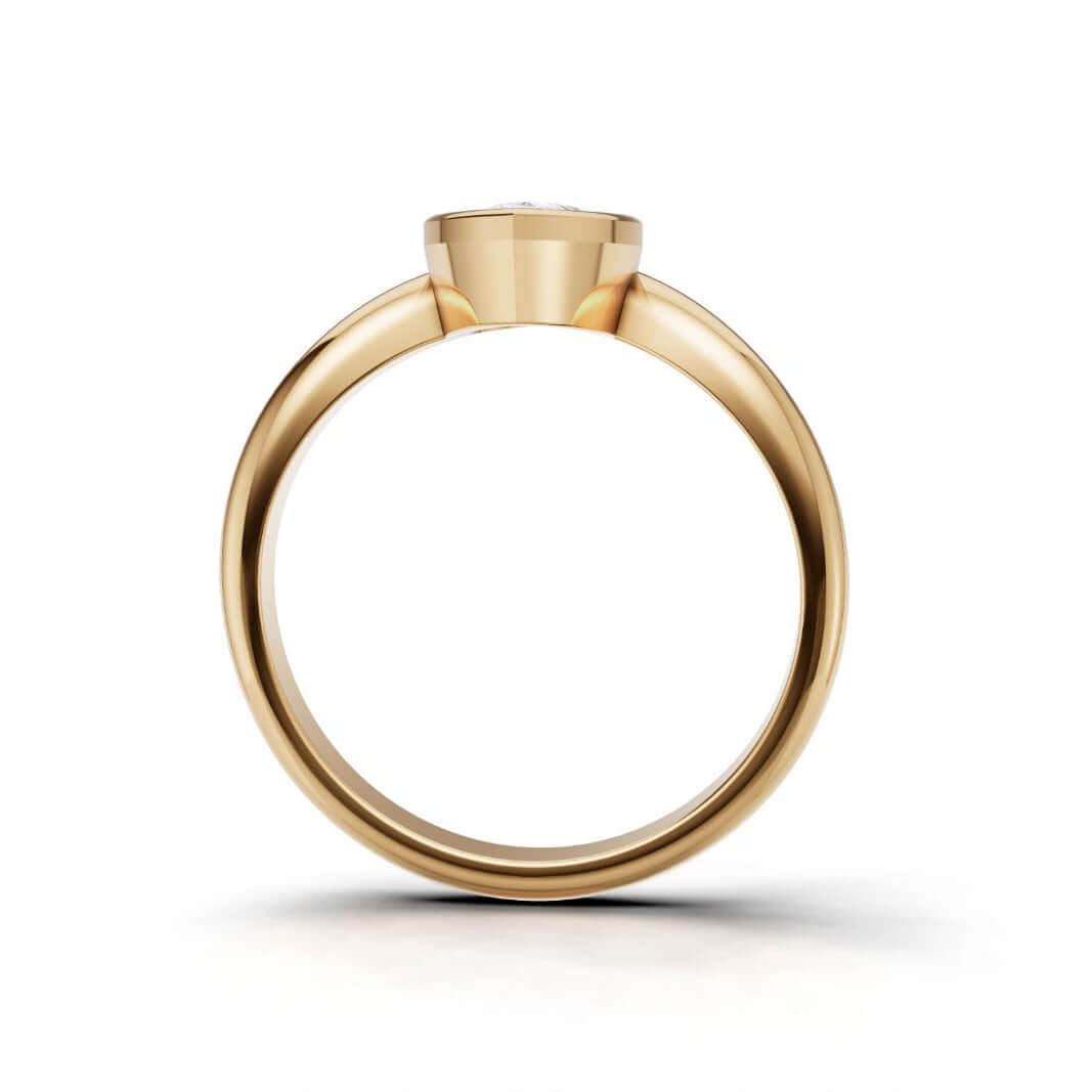 Curved Lab Diamond Bezel Ring in 14k gold with a stunning bezel-set lab diamond and pave detailing.