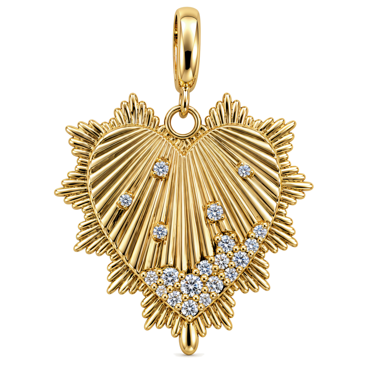 Fluted Gold Heart Diamond Pendant