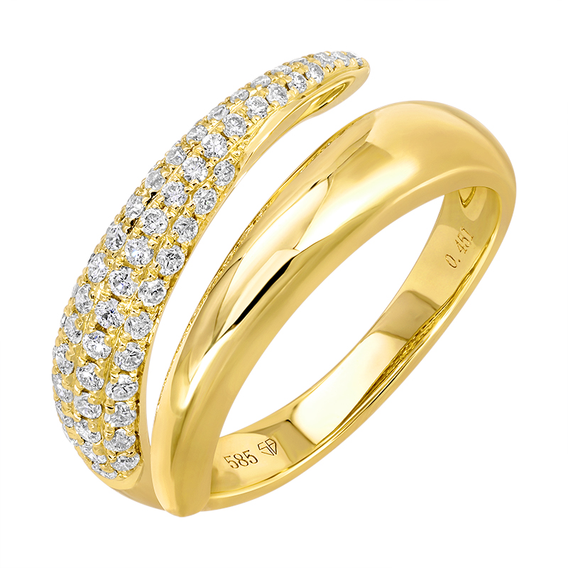 Diamond Pavé Split Wrap Ring featuring a polished gold band and rows of pavé diamonds for a modern, elegant look.