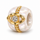 Evil Eye Gemstone Diamond Rondelle in mother of pearl and 14k yellow gold, Izakov Fine Jewelry