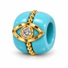 Evil Eye Gemstone Diamond Rondelle in turquoise and 14k yellow gold