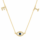 Personalized Initials & Motif Diamond Necklace featuring initials and an evil eye motif, beautifully crafted in 14K gold.