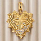 Fluted Gold Heart Diamond Pendant in 14K yellow gold, styled, Izakov Fine Jewelry