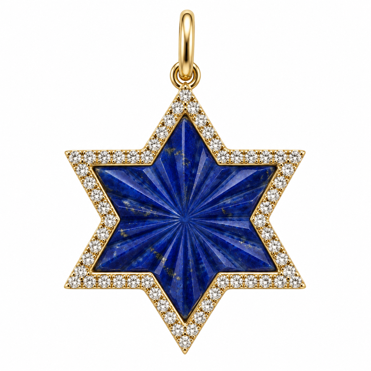 Fluted lapis Star of David diamond pendant in 14k yellow gold