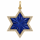 Fluted lapis Star of David diamond pendant in 14k yellow gold