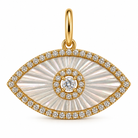 Fluted Mother of Pearl Diamond Evil Eye Pendant in 14k yellow gold with natural diamonds, Izakov Fine Jewelry