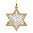 Fluted mother of pearl Star of David diamond pendant in 14k yellow gold