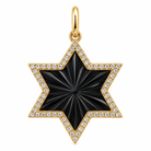 Fluted onyx Star of David diamond pendant in 14k yellow gold