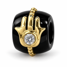 Hamsa Gemstone Diamond Rondelle in onyx and 14k yellow gold