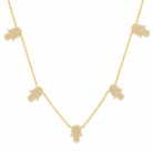 Hamsa Hamsa Micro Pave Diamond Station Necklace featuring five diamond-studded hamsas in 14K gold.