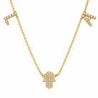 Personalized Initials & Motif Diamond Necklace with hamsa motif and diamond accents in 14K gold.