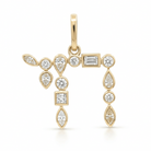 Hebrew Chai Multi Shape Diamond Pendant in 14k gold with various diamond cuts and sparkling design.