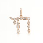 Hebrew Chai Multi Shape Diamond Pendant in rose gold with various diamond cuts and sizes.