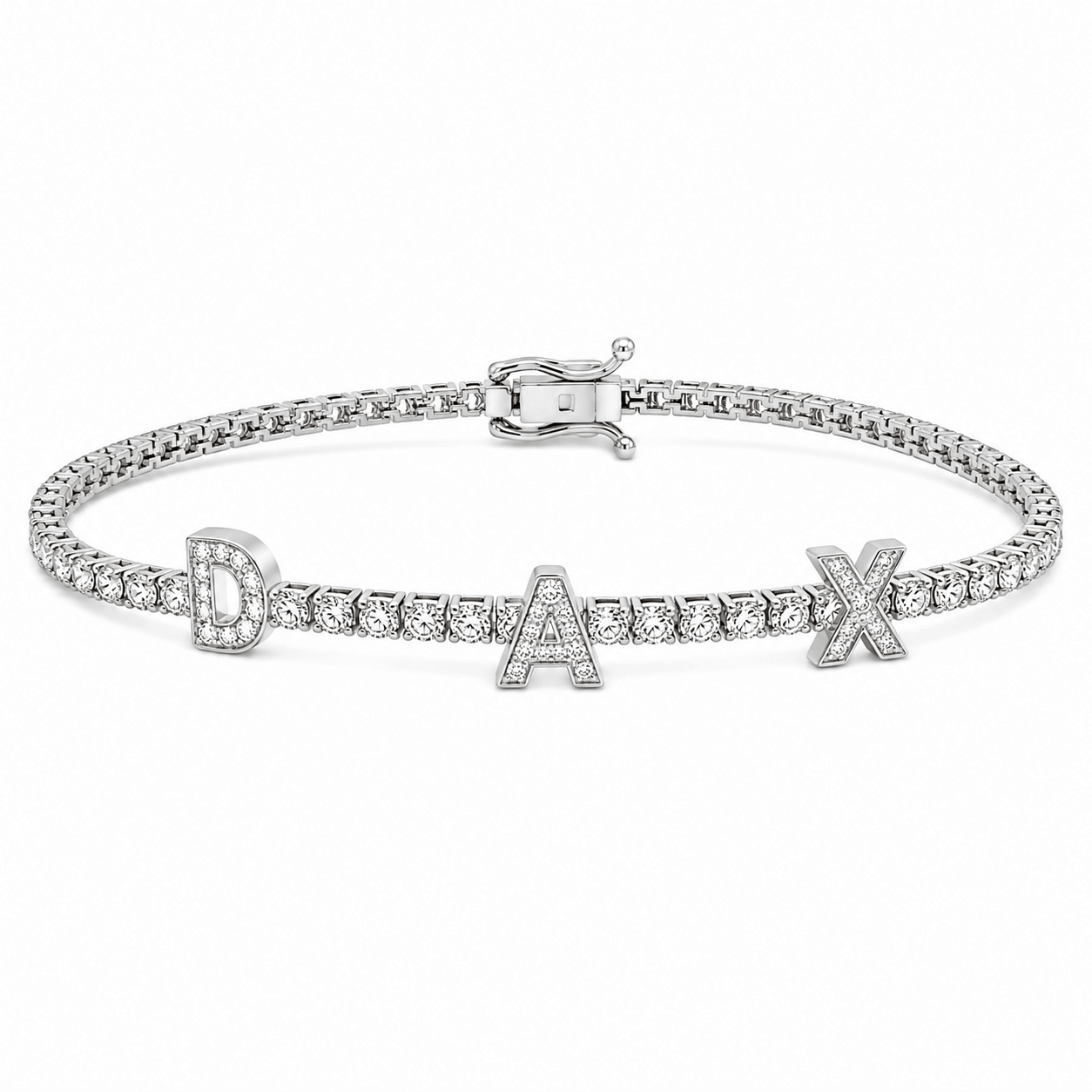 Personalized Name Lab Diamond Tennis Bracelet featuring pavé-set lab diamonds and personalized text.
