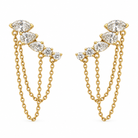 Marquise, Pear and Round Diamond Draped Chain Climber Earrings in 14K Gold