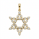 Multi Shape Diamond Star of David Pendant in 14K Gold featuring marquise, baguette, and round diamonds.
