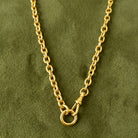 Oval Rolo Link Swivel Clasp Gold Chain Necklace in 14K yellow gold, styled, Izakov Fine Jewelry