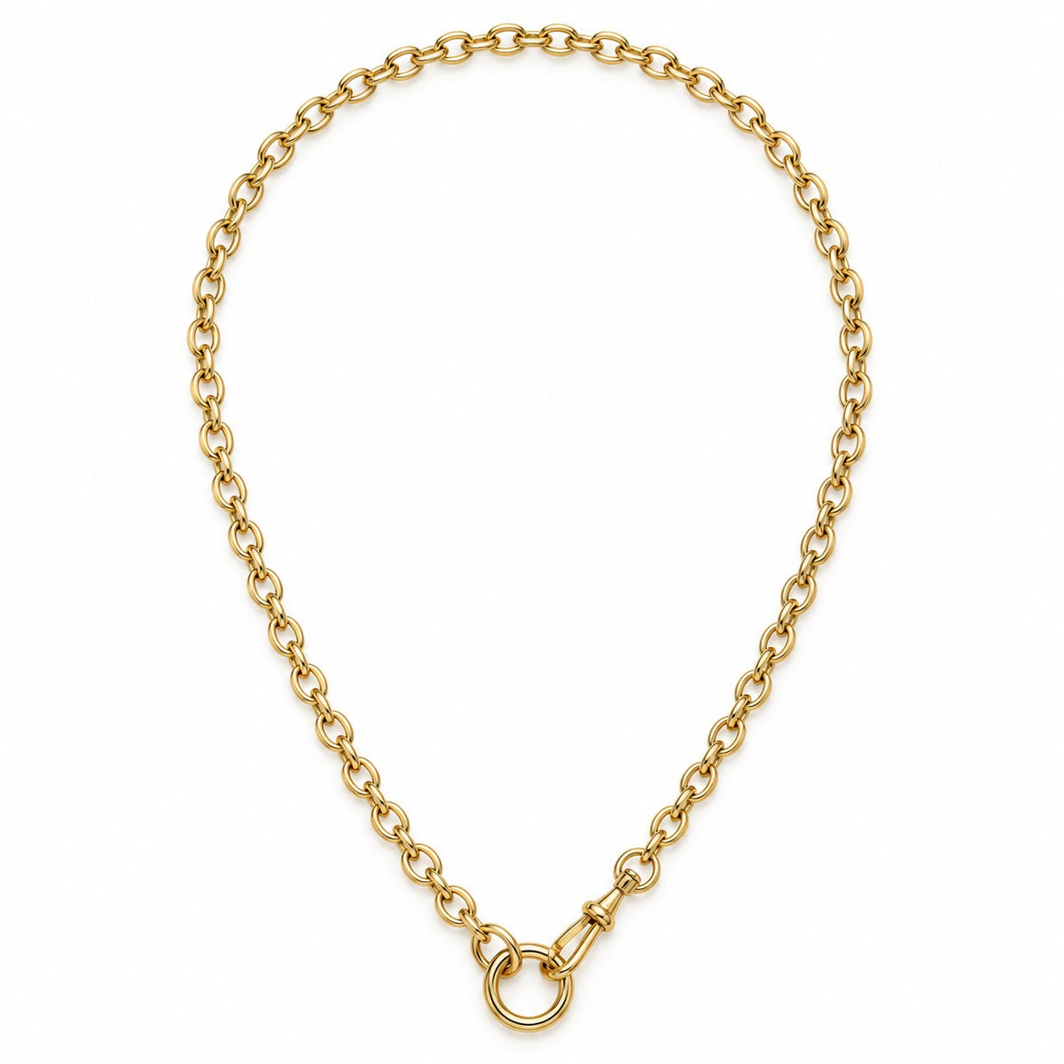 Oval rolo link swivel clasp gold chain necklace in 14k yellow gold