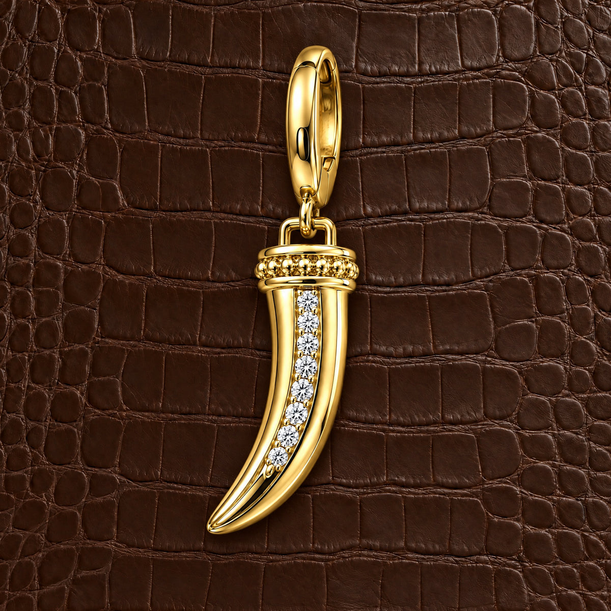 Pave Diamond Horn Charm in 14K yellow gold, styled, Izakov Fine Jewelry