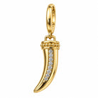 Pave diamond horn charm in 14k yellow gold with a clip bail