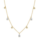 Pear and round lab diamond dangle necklace in 14k yellow gold
