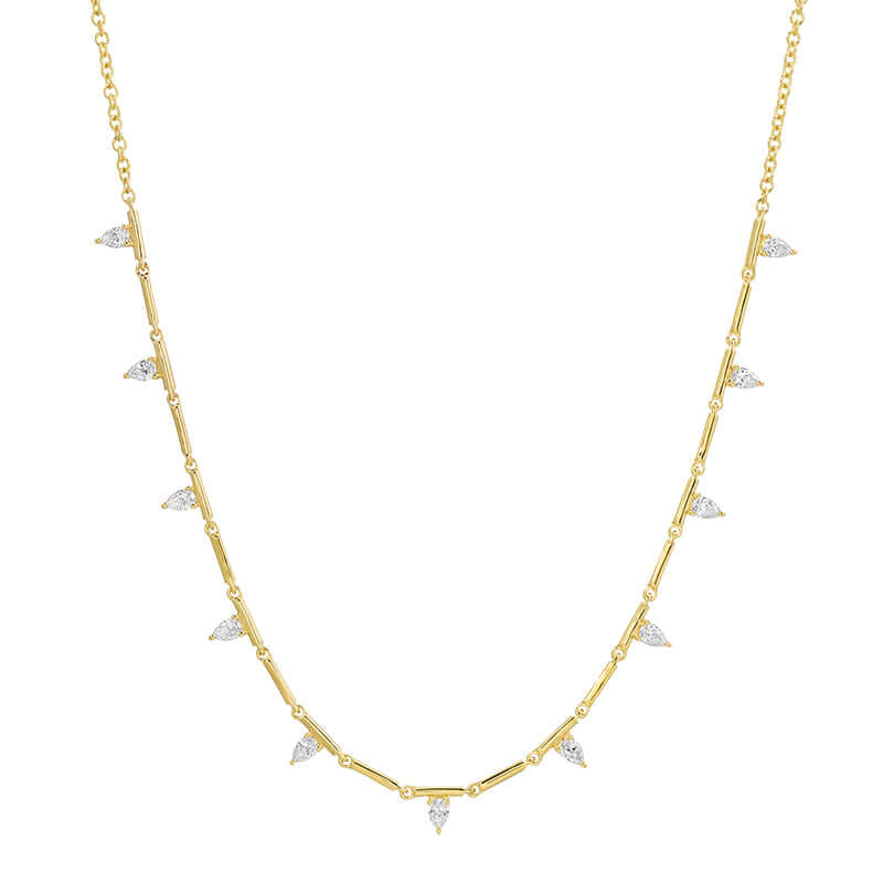 Pear Diamond Bars Necklace in 14k gold featuring sparkling pear-shaped diamonds by izakov fine jewelry, Miami.