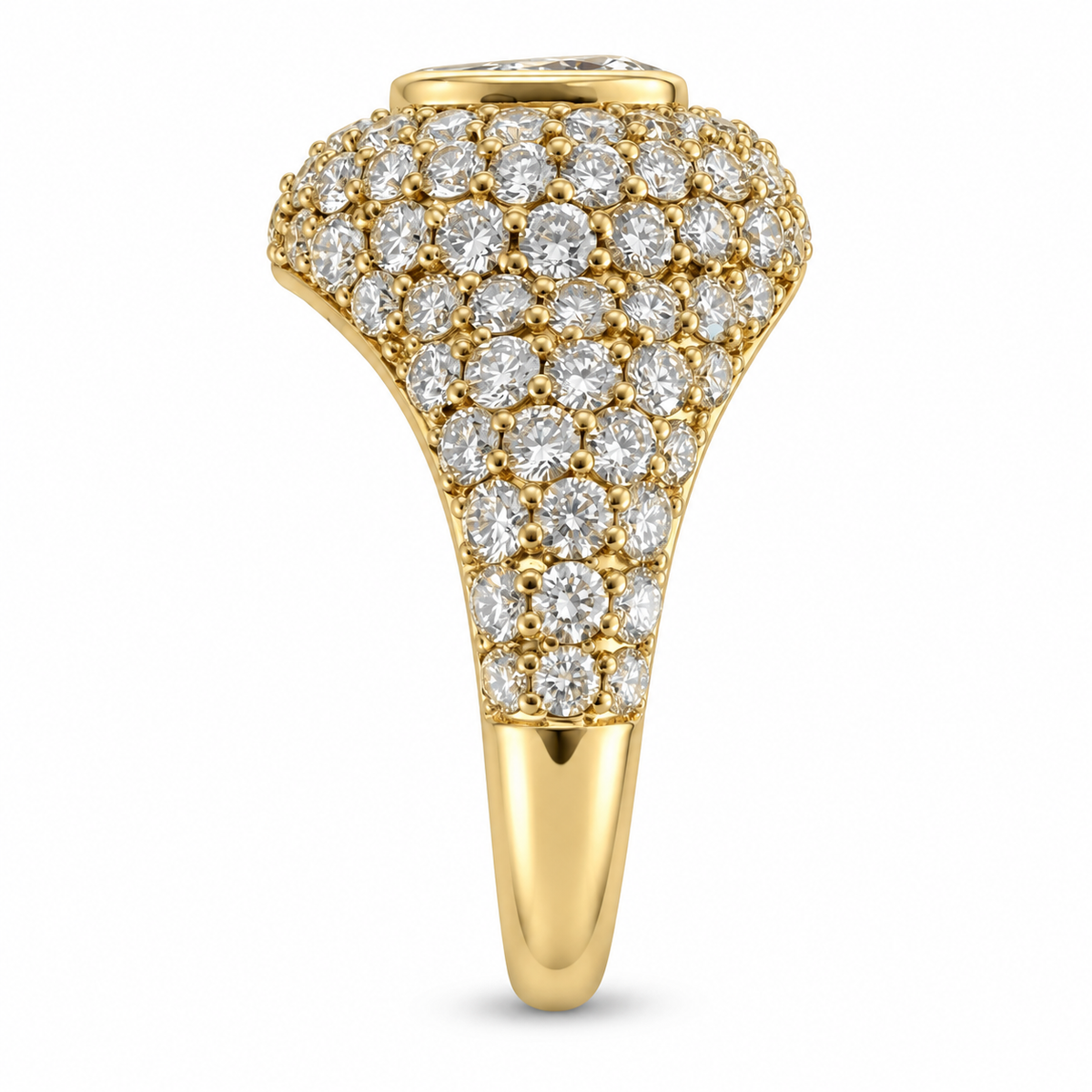 Pear Diamond Pavé Dome Signet Pinky Ring in 14K Gold, side view