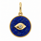 Petite evil eye lapis diamond charm in 14k yellow gold