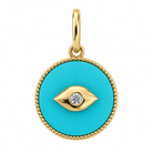 Petite evil eye turquoise diamond charm in 14k yellow gold