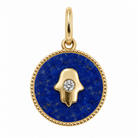 Petite Hamsa Gemstone Diamond Charm in lapis and 14k yellow gold