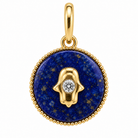 Petite Hamsa Gemstone Diamond Charm in lapis and 14k yellow gold