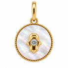 Petite Hamsa Gemstone Diamond Charm in mother of pearl and 14k yellow gold, Izakov Fine Jewelry