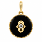 Petite Hamsa Gemstone Diamond Charm in onyx and 14k yellow gold