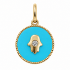 Petite Hamsa Gemstone Diamond Charm in turquoise and 14k yellow gold