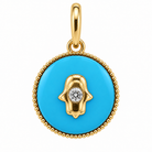 Petite Hamsa Gemstone Diamond Charm in turquoise and 14k yellow gold