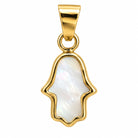 Petite reversible hamsa charm in 14k yellow gold, mother of pearl side