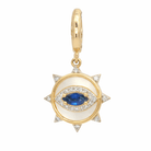 Petite Sapphire Evil Eye Diamond Coin Charm featuring marquise-cut sapphire and diamond accents.