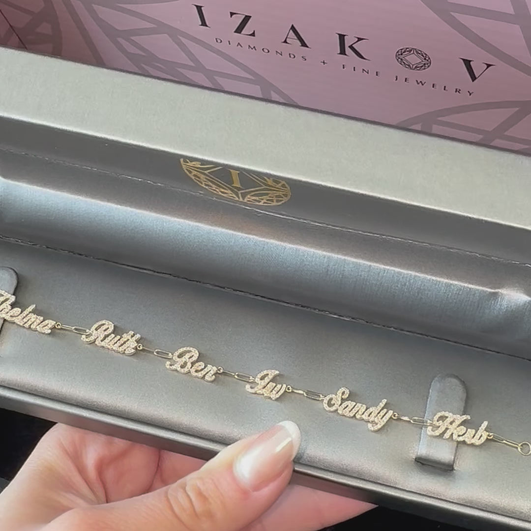 14K Gold Personalized Multiple Script Diamond Nameplates Bracelet - Necklaces - Izakov Diamonds + Fine Jewelry